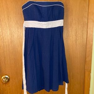 Blue and White Strapless Dress